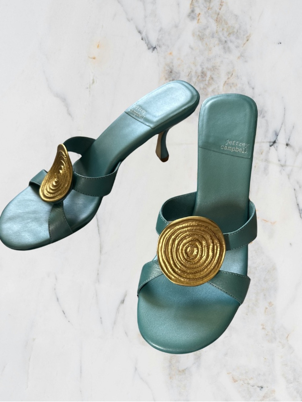 Jeffrey Campbell Slip-On Heel Sandal with Gold Medallion